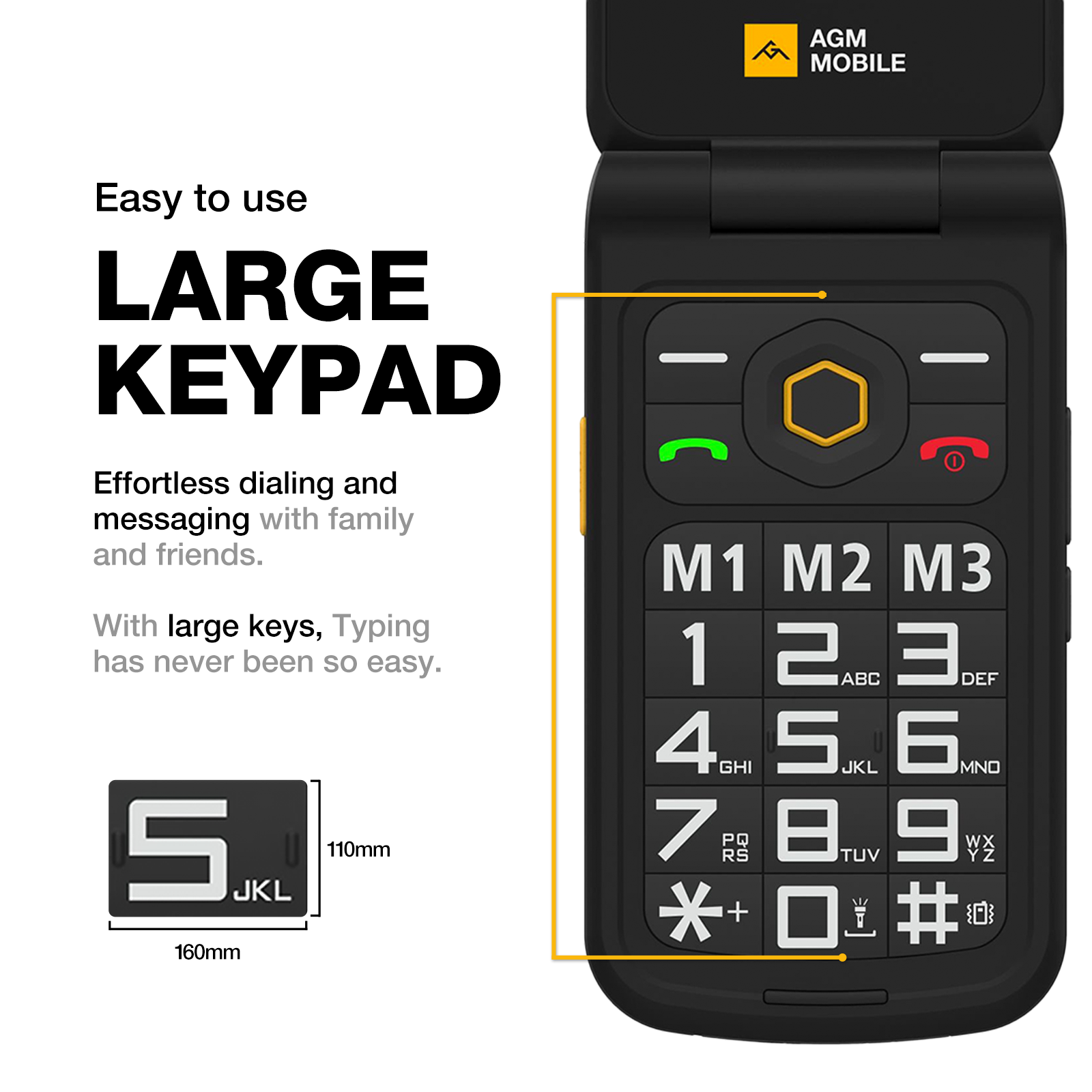 AGM M8 FLIP | 4G Rugged Flip Phone | SOS Side Key | One Click Call | Powerful Speaker | Big Battery