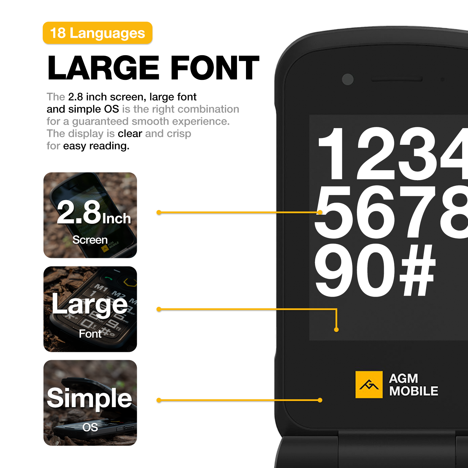 AGM M8 FLIP | 4G Rugged Flip Phone | SOS Side Key | One Click Call | Powerful Speaker | Big Battery | US Warehouse