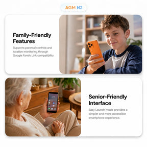 AGM NOTE N2 | 4.96″ Small Android Smartphone | Removable Battery | Android 16 Go | Pocket-Friendly Design | IP54 Splash Protection