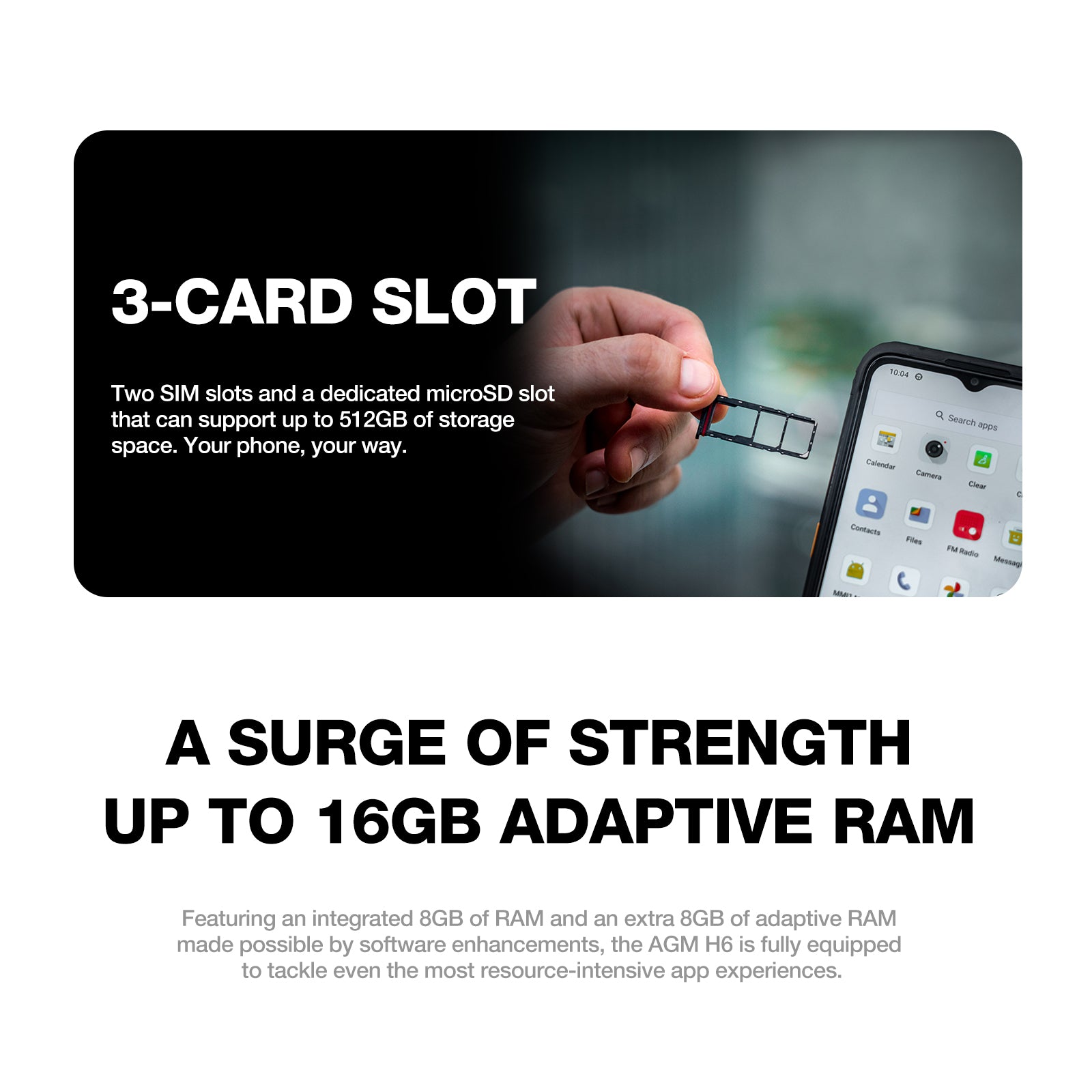 AGM H6 | Ultra-Thin | Rugged | 6.56-inch 90Hz Display | 16GB RAM (8+8) + 256GB ROM | Android 13
