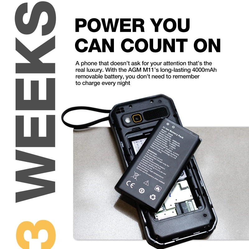 Pre Sale | AGM M11｜Rugged Power Bank Phone｜Wired Reverse Charging｜4G WiFi Hotspot｜4000mAh Battery｜Cloud Phone Support｜FM Radio｜3.5mm Jack｜128GB Expandable Storage