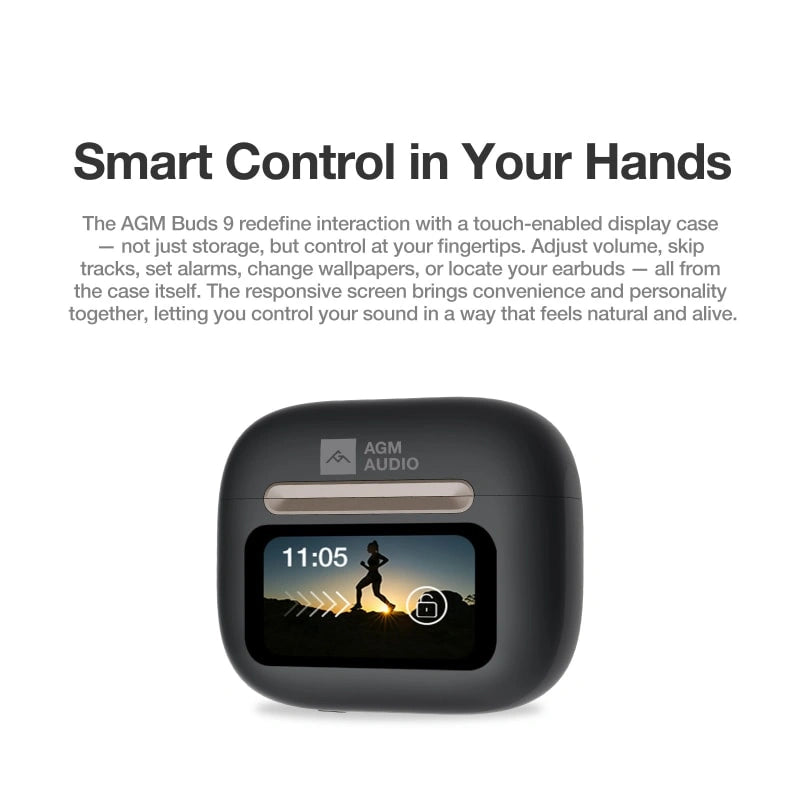 AGM Buds 9 | Touch-Enabled Display Case | 13mm Full-Range Sound | -25dB ANC | IPX4 Water Resistance