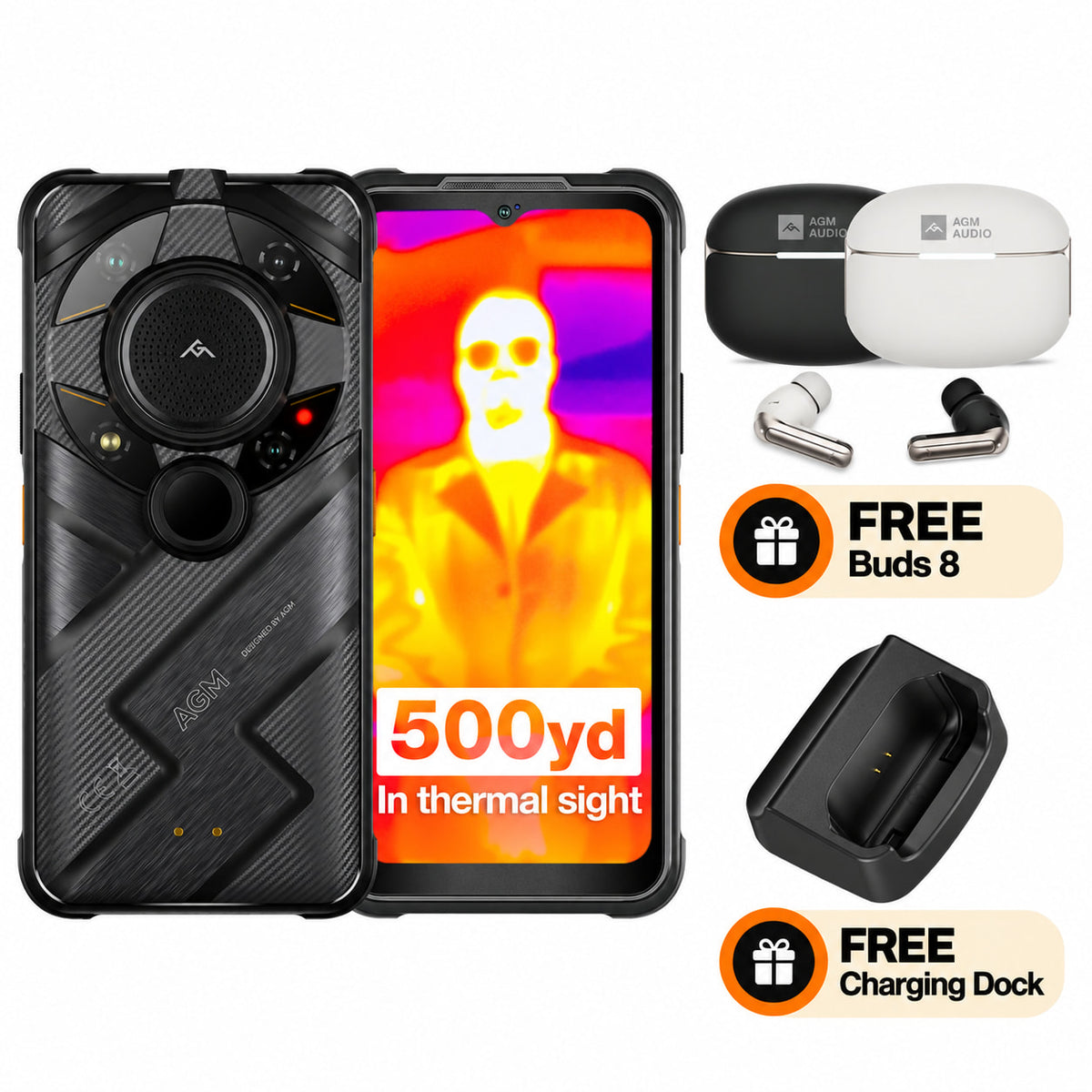 AGM G2 Guardian | 5G Unlocked Rugged Smartphone | Thermal Monocular Long Detection Range: 500m/yd| 10 mm Objective Lens